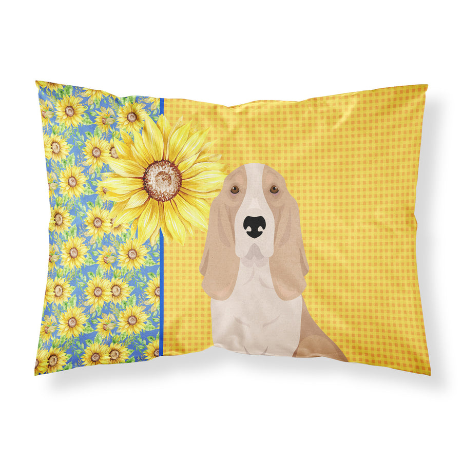 Summer Sunflowers Lemon and White Tricolor Basset Hound Fabric Standard Pillowcase Image 1