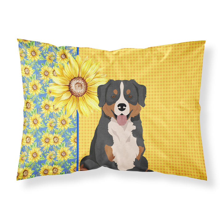 Summer Sunflowers Bernese Mountain Dog Fabric Standard Pillowcase Image 1