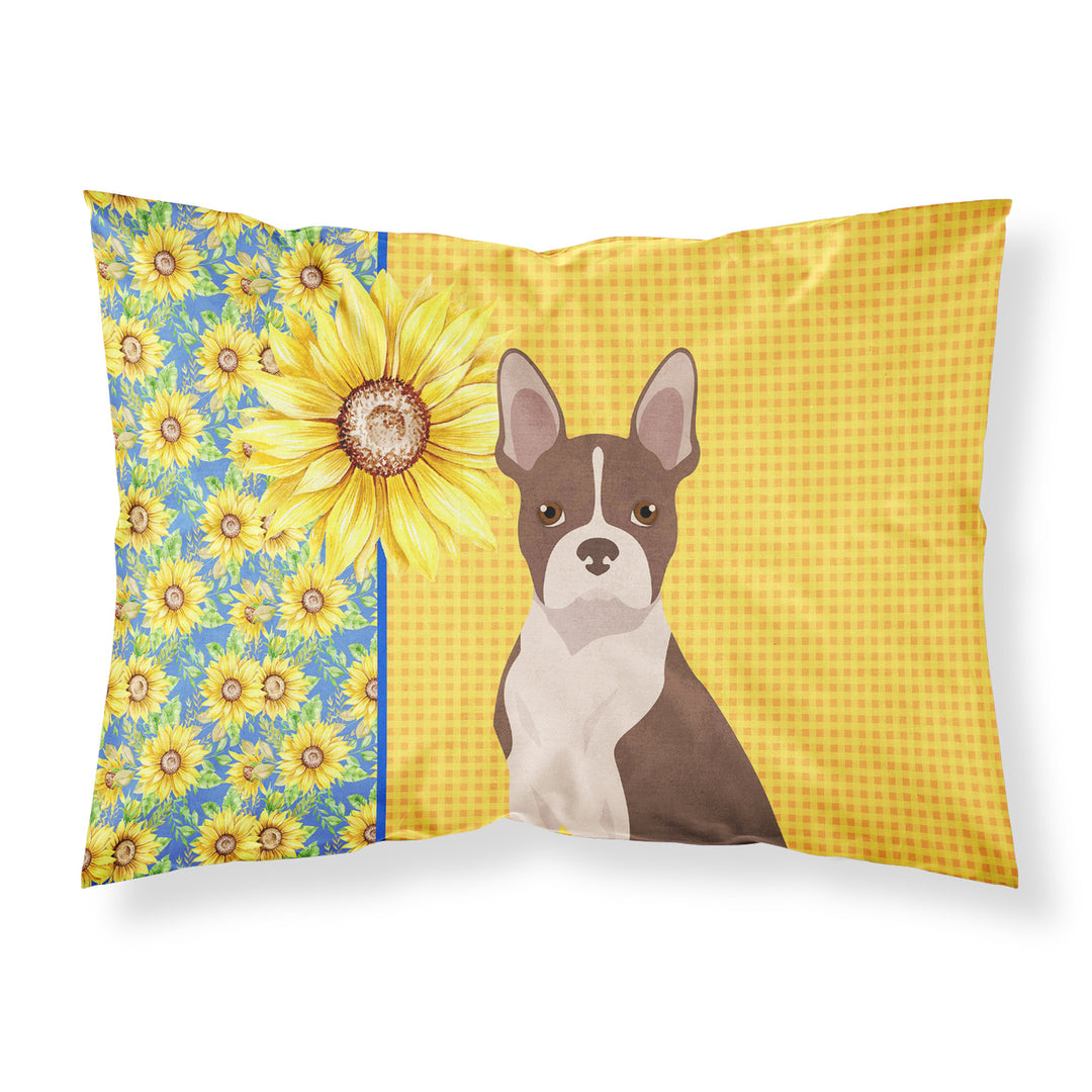 Summer Sunflowers Red Boston Terrier Fabric Standard Pillowcase Image 1