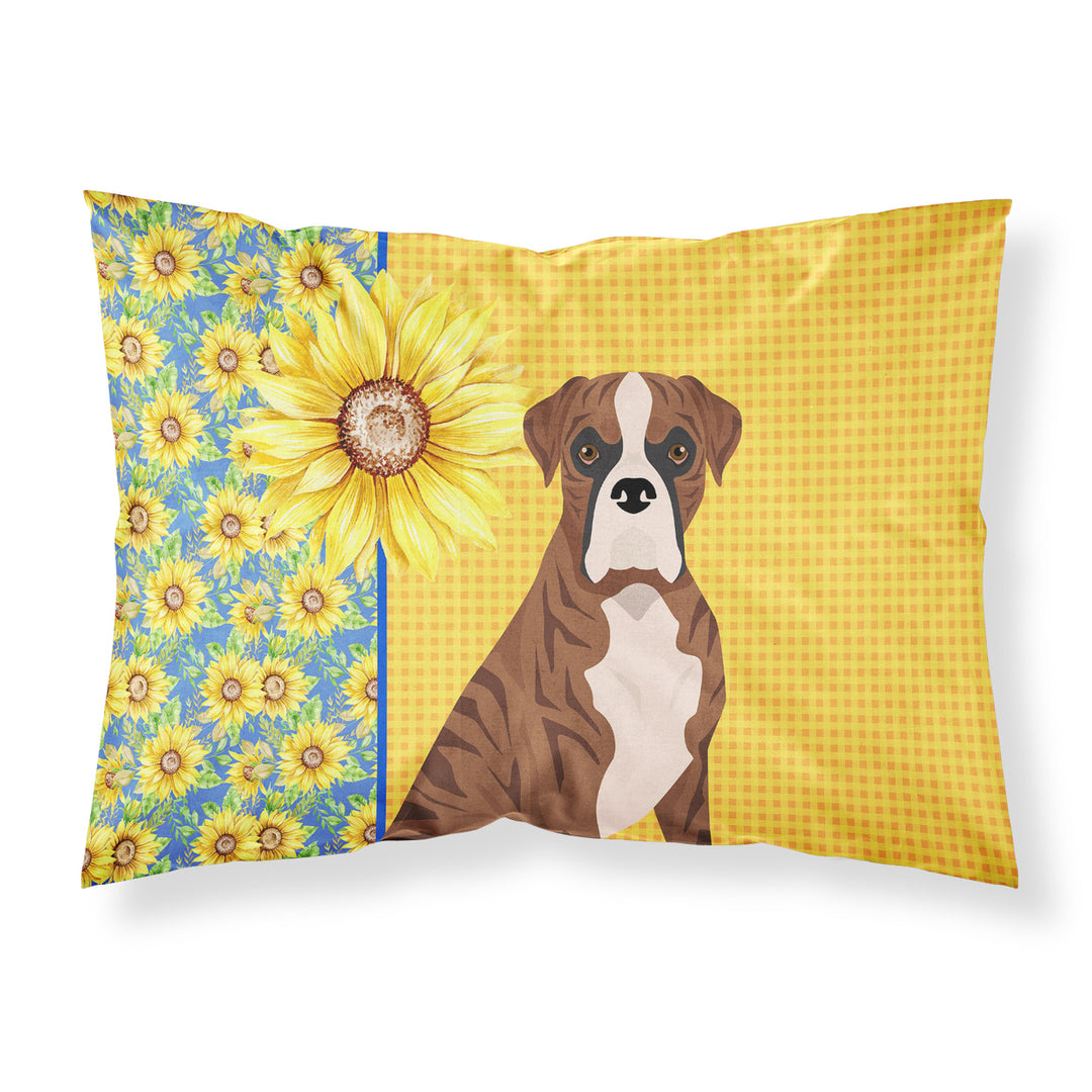 Summer Sunflowers Natural Eared Red Brindle Boxer Fabric Standard Pillowcase Image 1