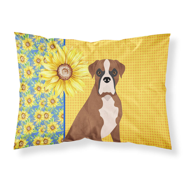 Summer Sunflowers Natural Eared Red Fawn Boxer Fabric Standard Pillowcase Image 1