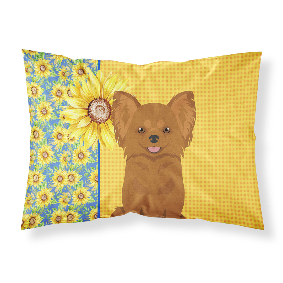 Summer Sunflowers Longhaired Red Chihuahua Fabric Standard Pillowcase Image 1