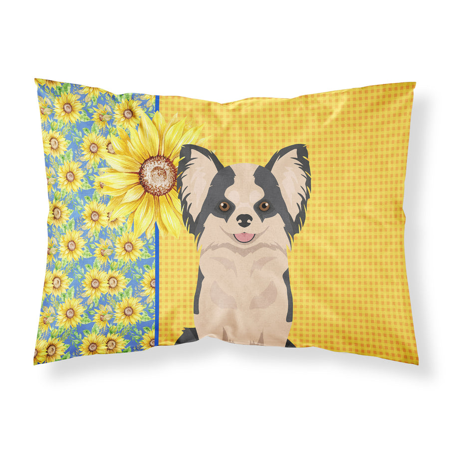 Summer Sunflowers Longhaired Black and White Style 2 Chihuahua Fabric Standard Pillowcase Image 1