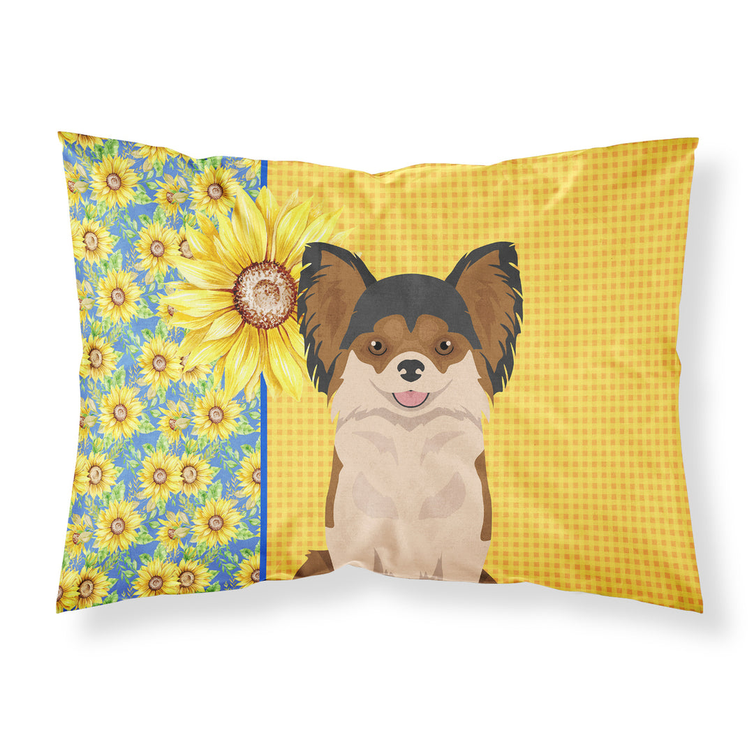 Summer Sunflowers Longhaired Black and Red Chihuahua Fabric Standard Pillowcase Image 1