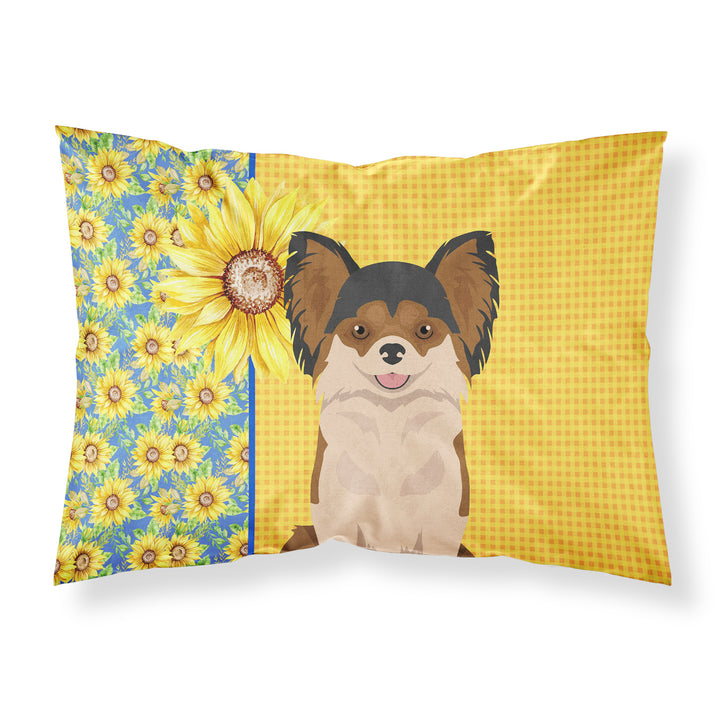 Summer Sunflowers Longhaired Black and Red Chihuahua Fabric Standard Pillowcase Image 1