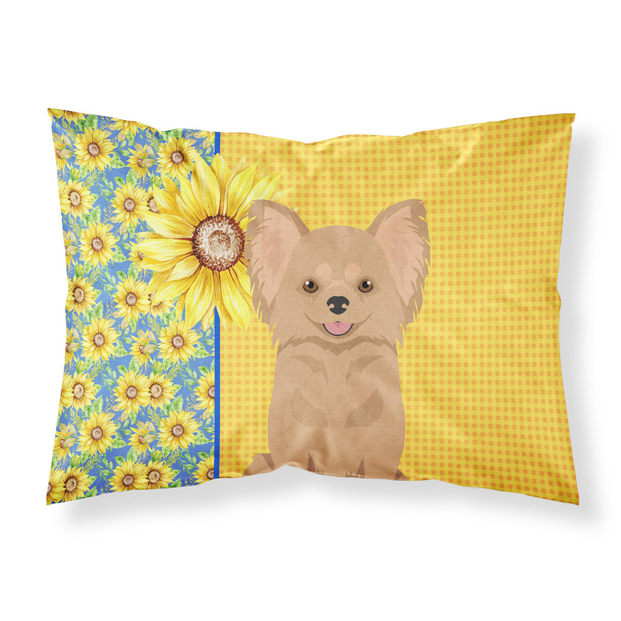 Summer Sunflowers Longhaired Gold Chihuahua Fabric Standard Pillowcase Image 1