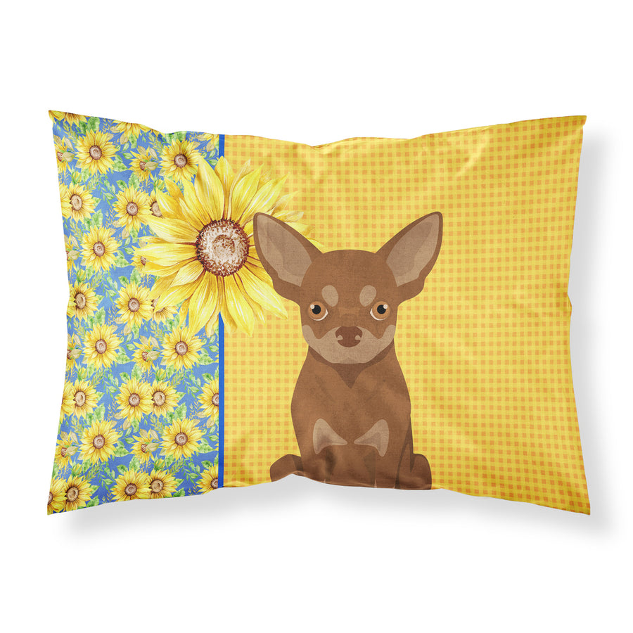 Summer Sunflowers Chocolate and Tan Chihuahua Fabric Standard Pillowcase Image 1