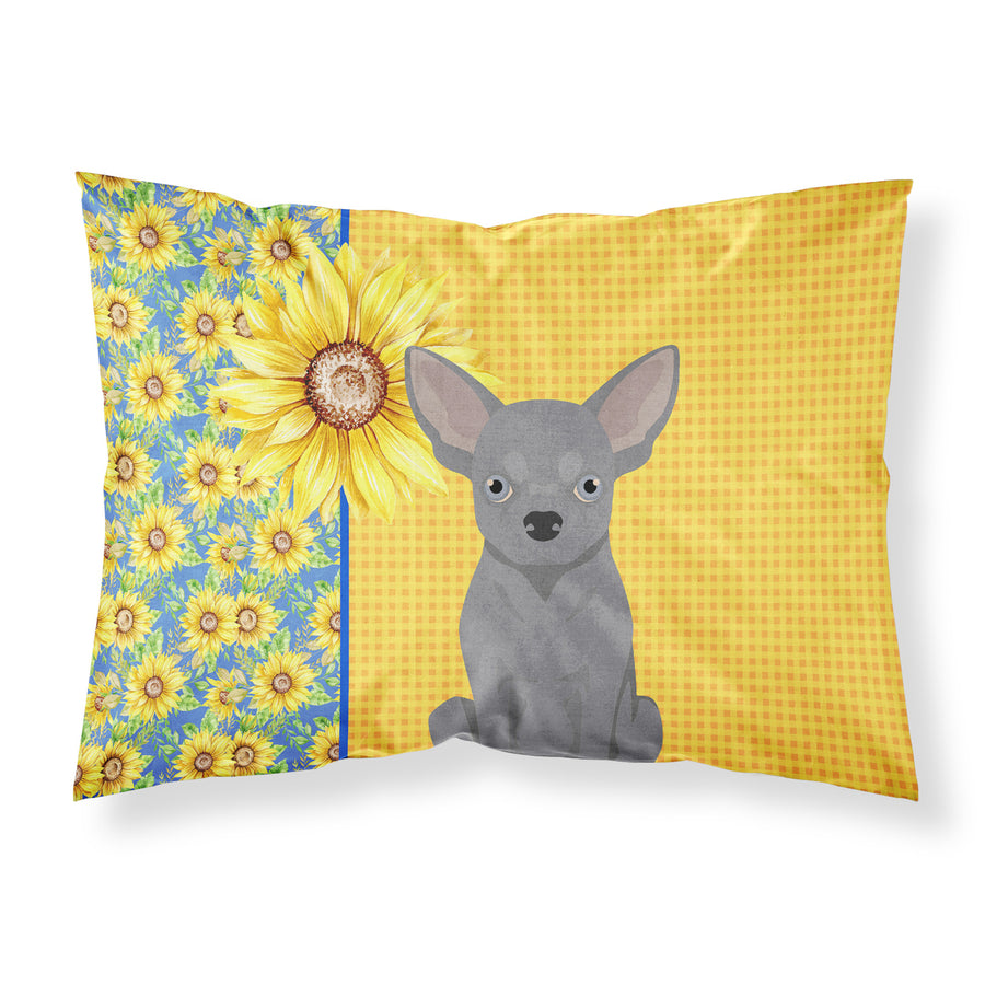 Summer Sunflowers Blue Chihuahua Fabric Standard Pillowcase Image 1