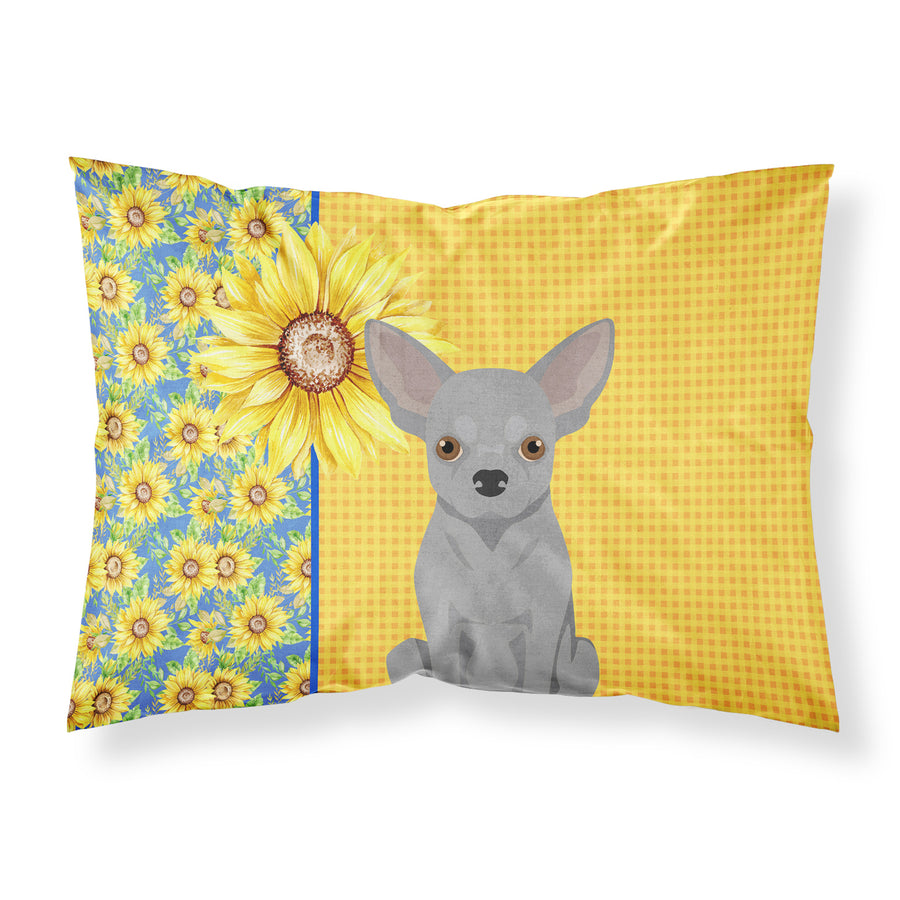 Summer Sunflowers Silver Chihuahua Fabric Standard Pillowcase Image 1