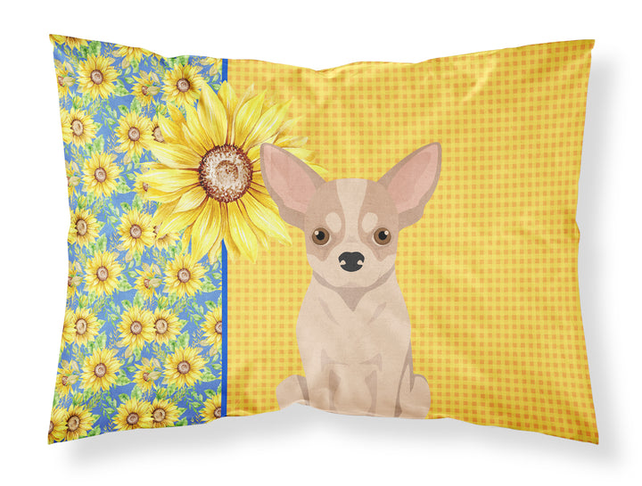 Summer Sunflowers Fawn and White Chihuahua Fabric Standard Pillowcase Image 1