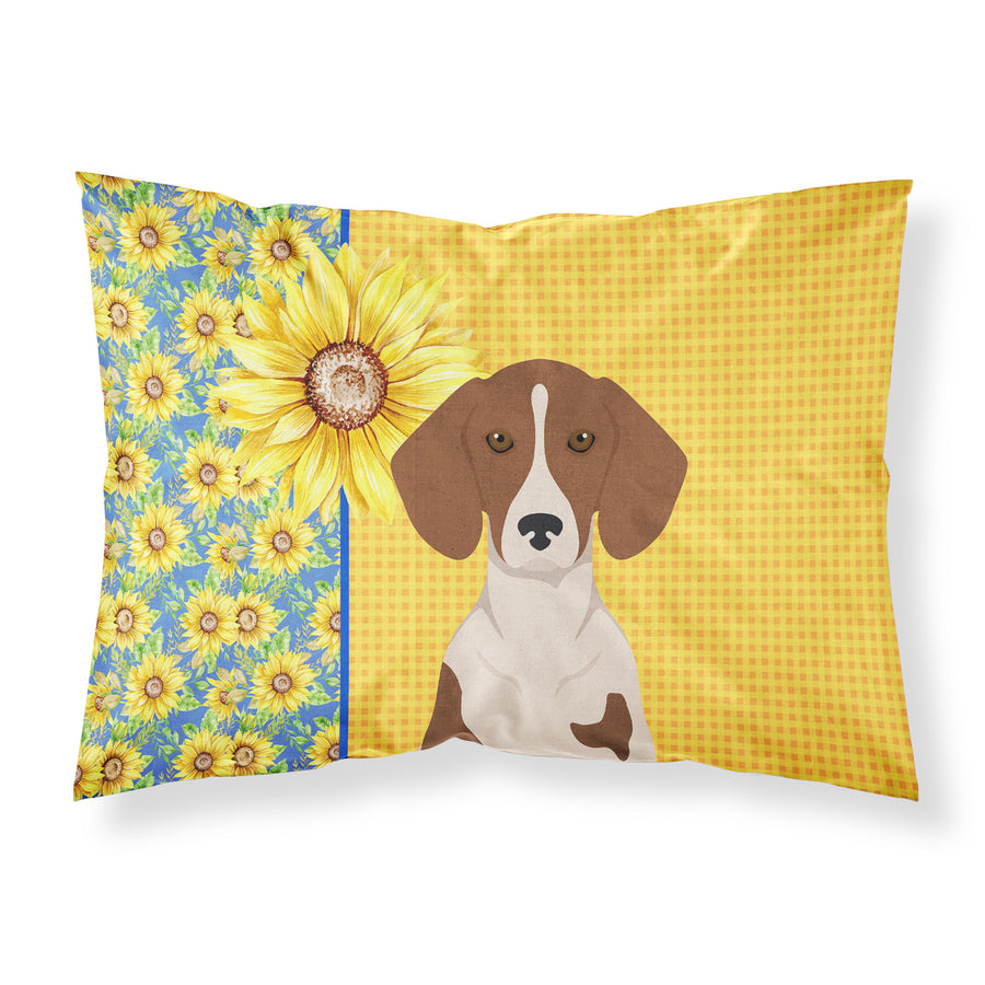 Summer Sunflowers Red Piebald Dachshund Fabric Standard Pillowcase Image 1