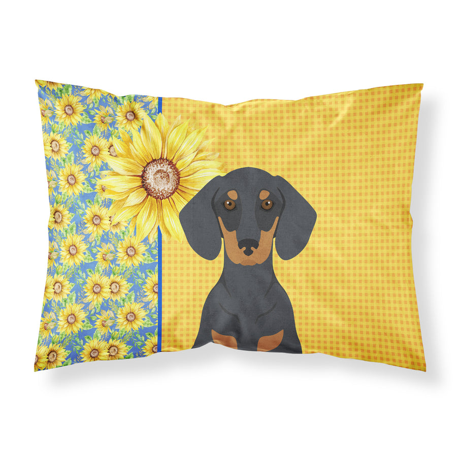 Summer Sunflowers Black and Tan Dachshund Fabric Standard Pillowcase Image 1