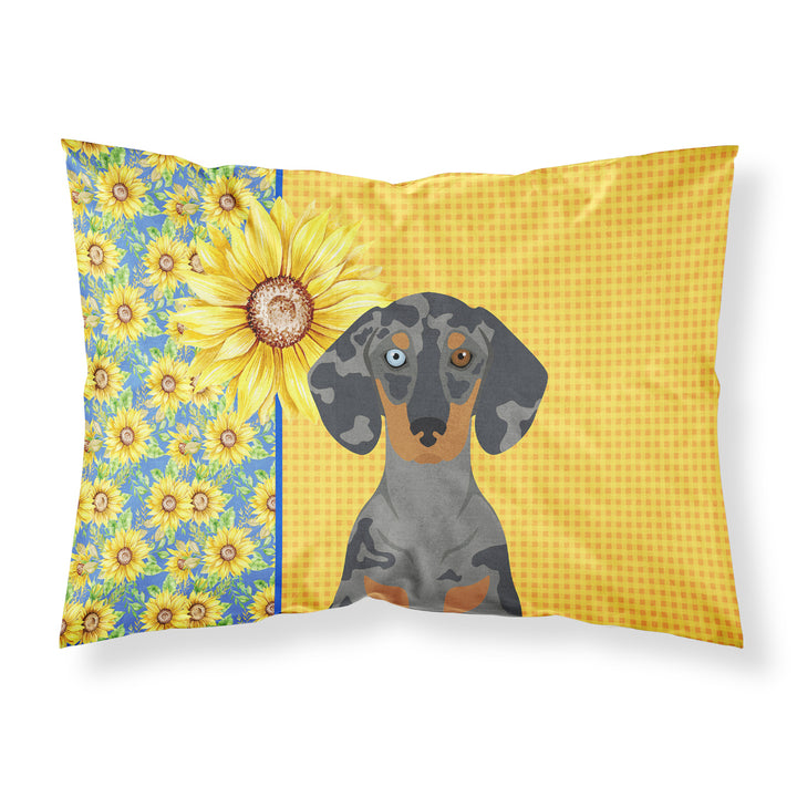 Summer Sunflowers Black Dapple Dachshund Fabric Standard Pillowcase Image 1