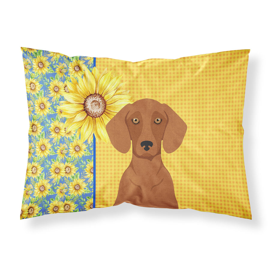 Summer Sunflowers Red Dachshund Fabric Standard Pillowcase Image 1