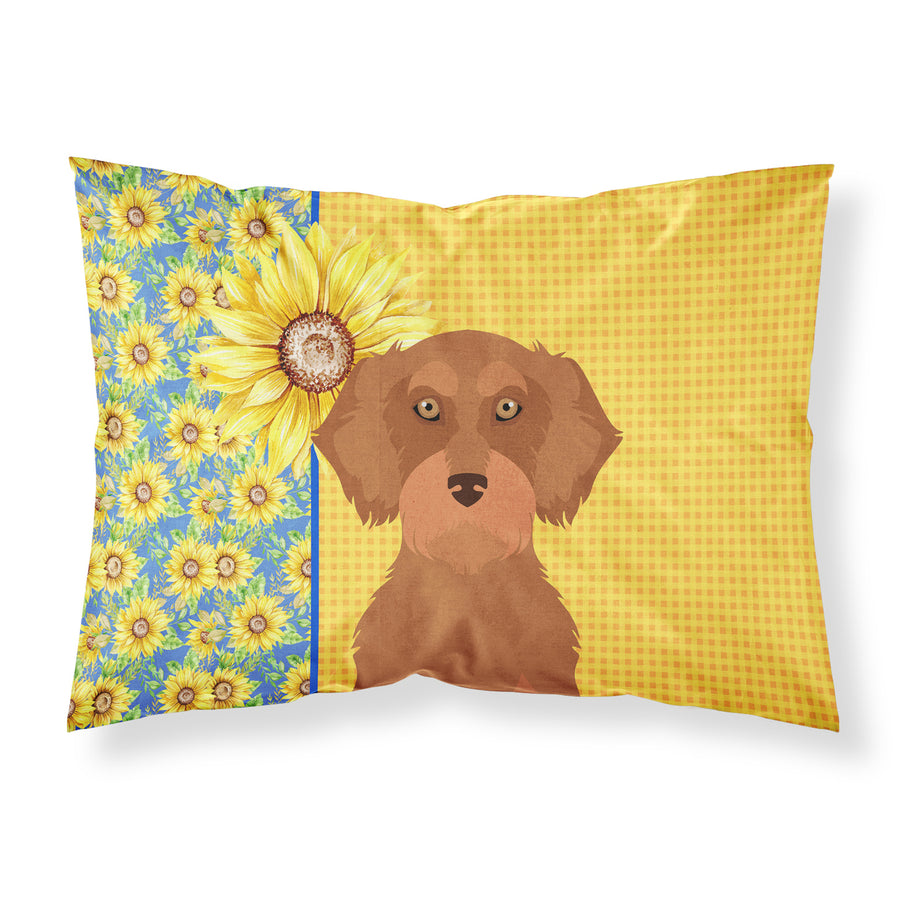 Summer Sunflowers Wirehair Red Dachshund Fabric Standard Pillowcase Image 1