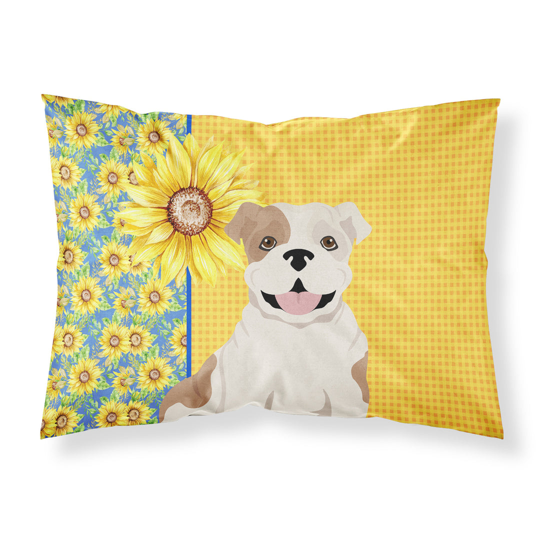 Summer Sunflowers Piebald English Bulldog Fabric Standard Pillowcase Image 1