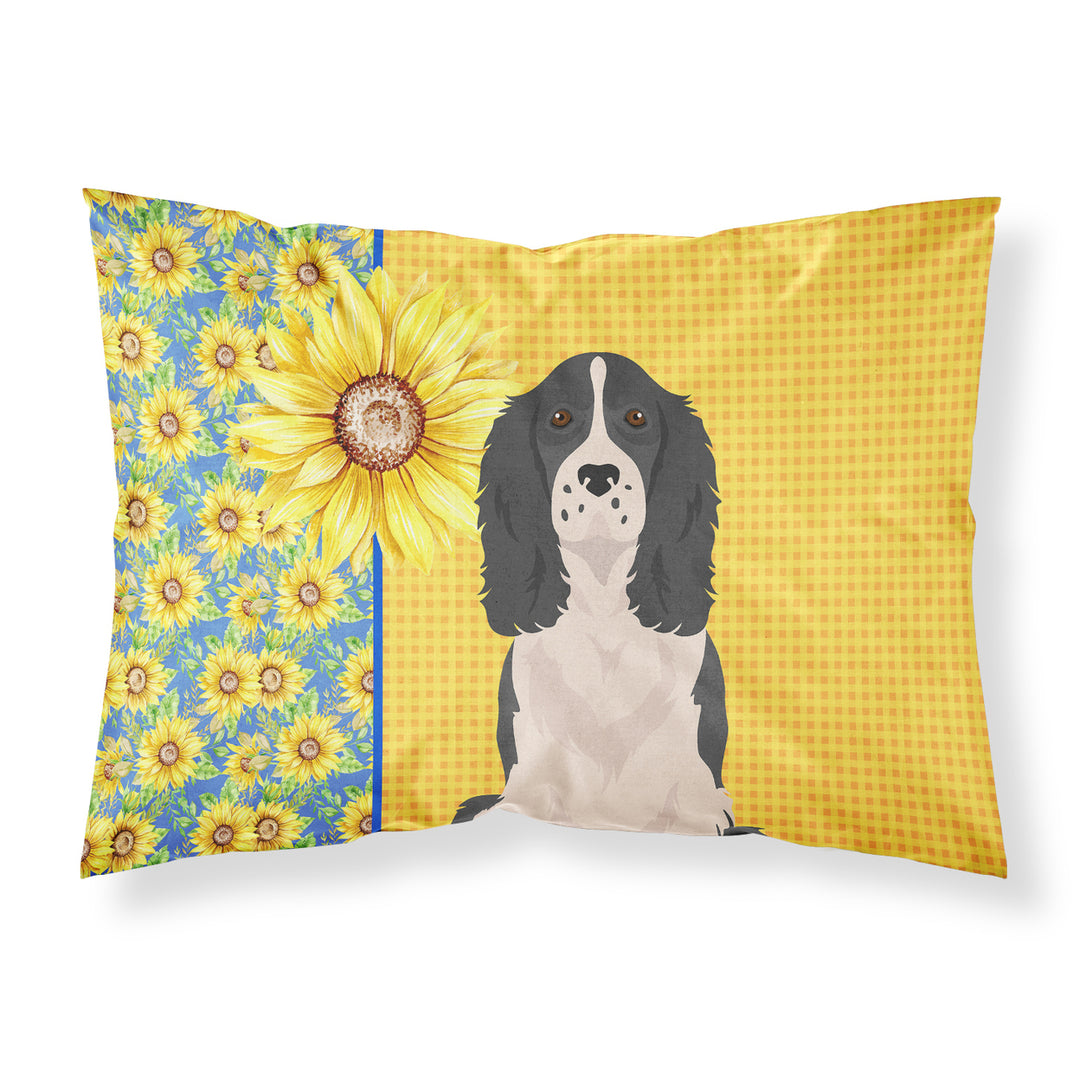 Summer Sunflowers Black English Springer Spaniel Fabric Standard Pillowcase Image 1