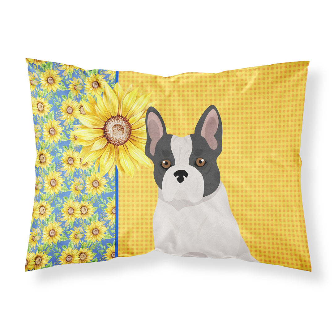 Summer Sunflowers Black and White French Bulldog Fabric Standard Pillowcase Image 1