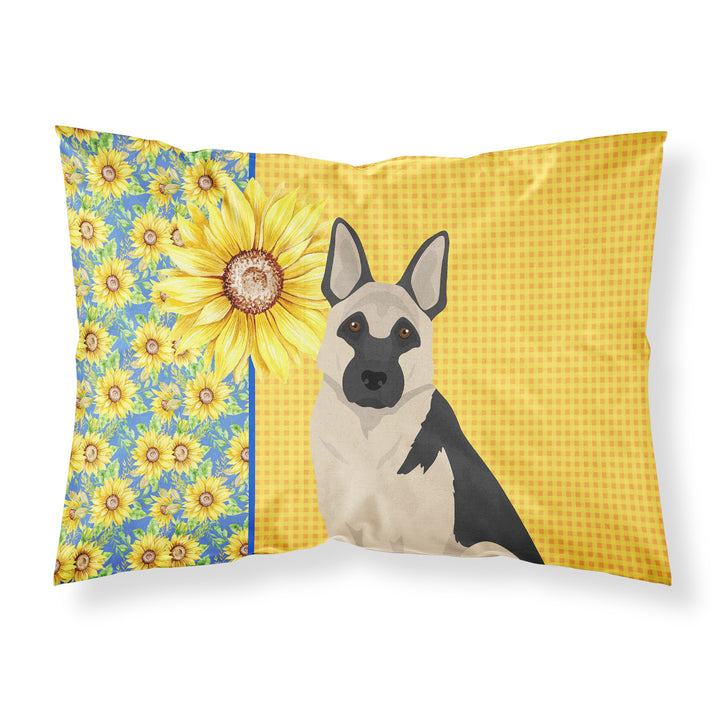 Summer Sunflowers Black and Silver German Shepherd Fabric Standard Pillowcase Image 1