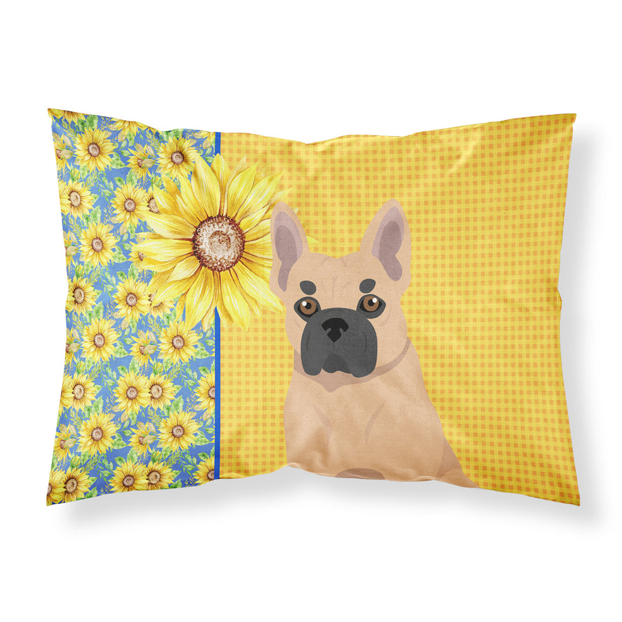 Summer Sunflowers Fawn French Bulldog Fabric Standard Pillowcase Image 1