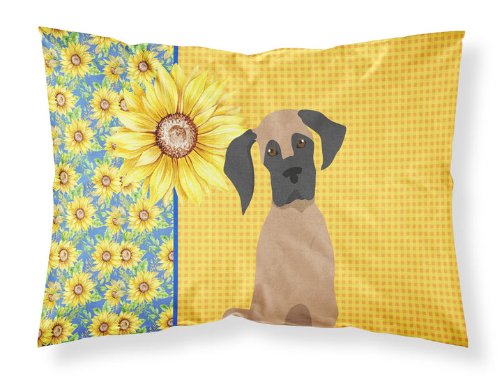 Summer Sunflowers Fawn Great Dane Fabric Standard Pillowcase Image 1