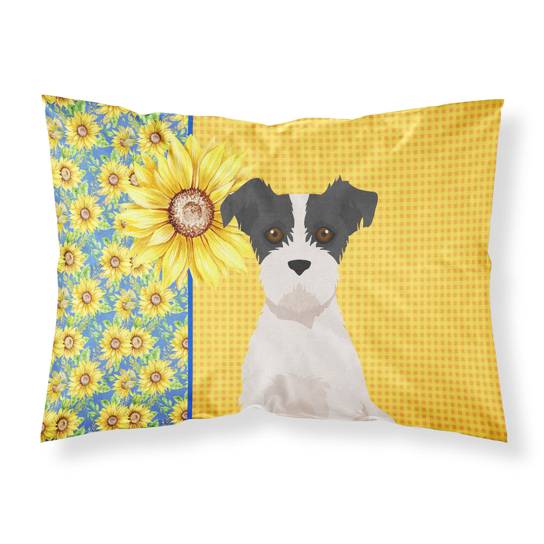 Summer Sunflowers Black White Wirehair Jack Russell Terrier Fabric Standard Pillowcase Image 1