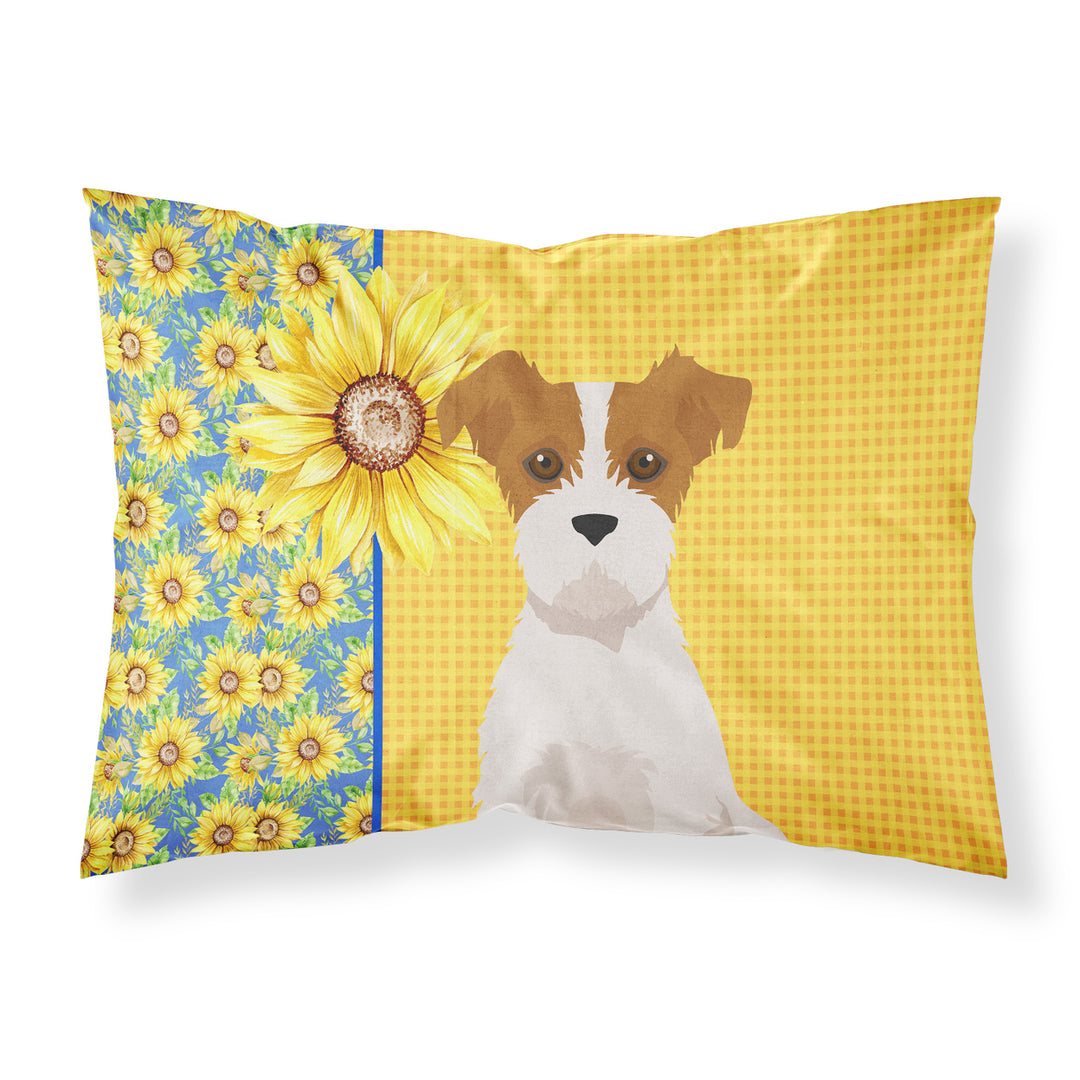 Summer Sunflowers Brown White Wirehair Jack Russell Terrier Fabric Standard Pillowcase Image 1