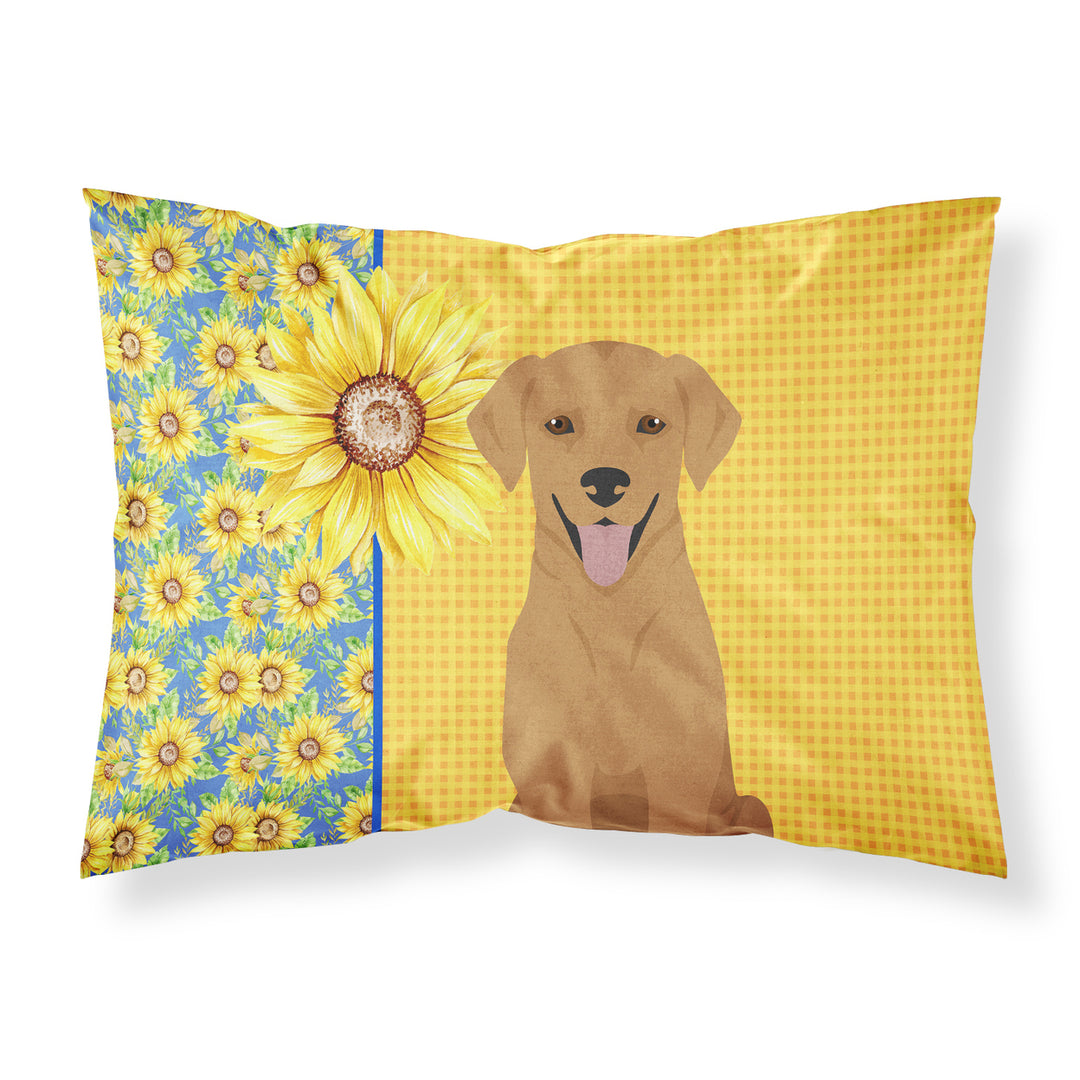 Summer Sunflowers Red Fox Labrador Retriever Fabric Standard Pillowcase Image 1