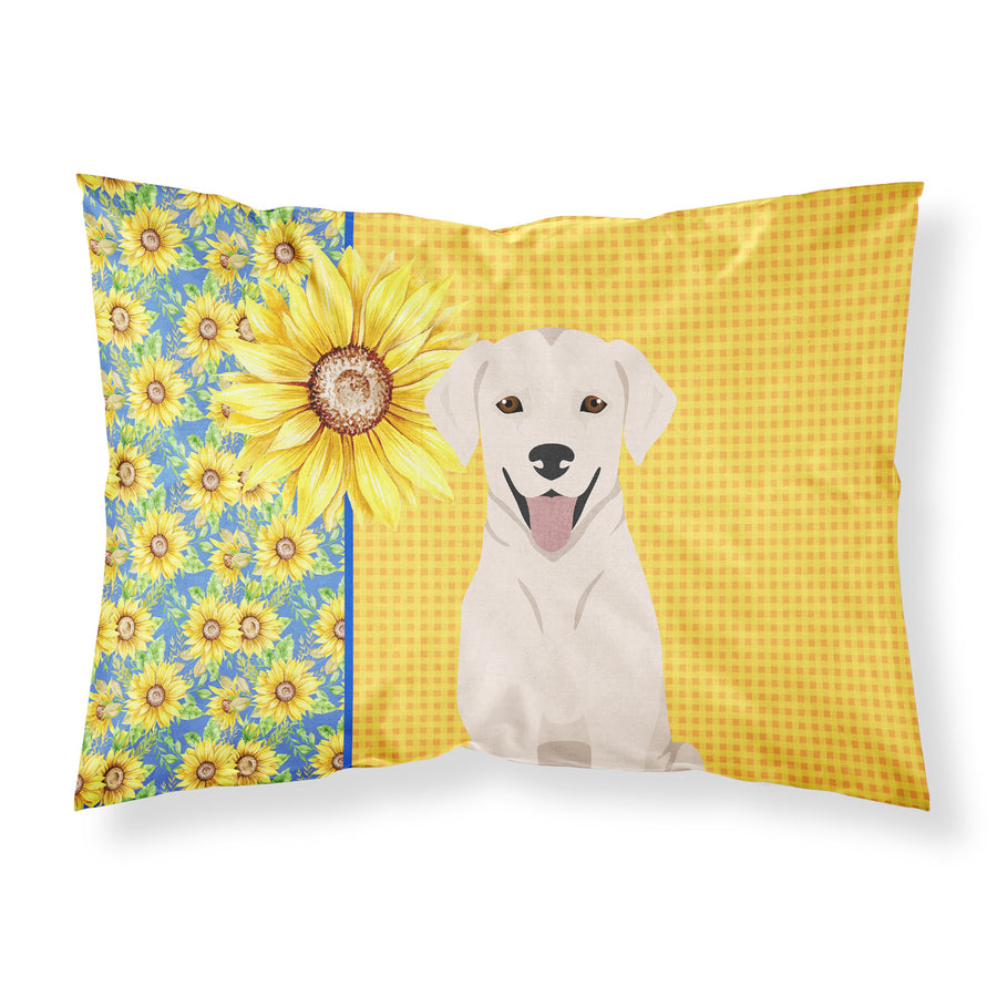 Summer Sunflowers White Cream Labrador Retriever Fabric Standard Pillowcase Image 1