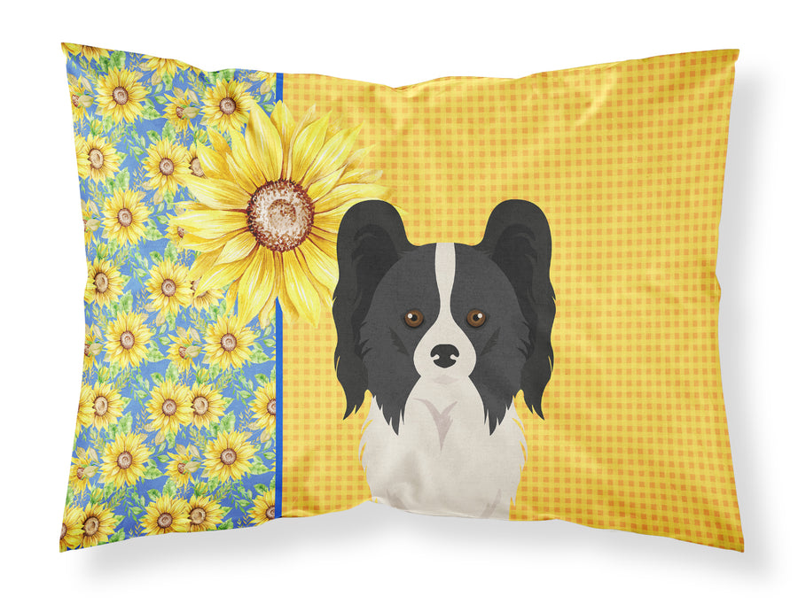 Summer Sunflowers Black and White Papillon Fabric Standard Pillowcase Image 1