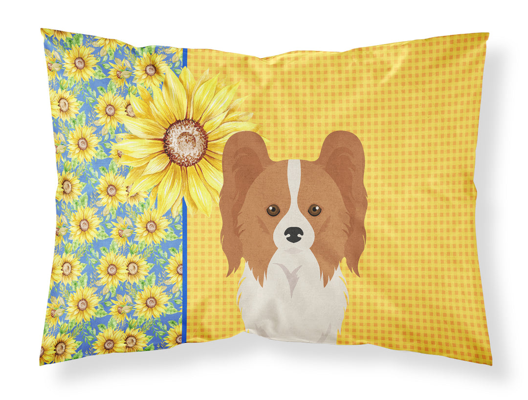 Summer Sunflowers Red and White Papillon Fabric Standard Pillowcase Image 1