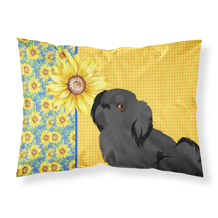 Summer Sunflowers Black Pekingese Fabric Standard Pillowcase Image 1