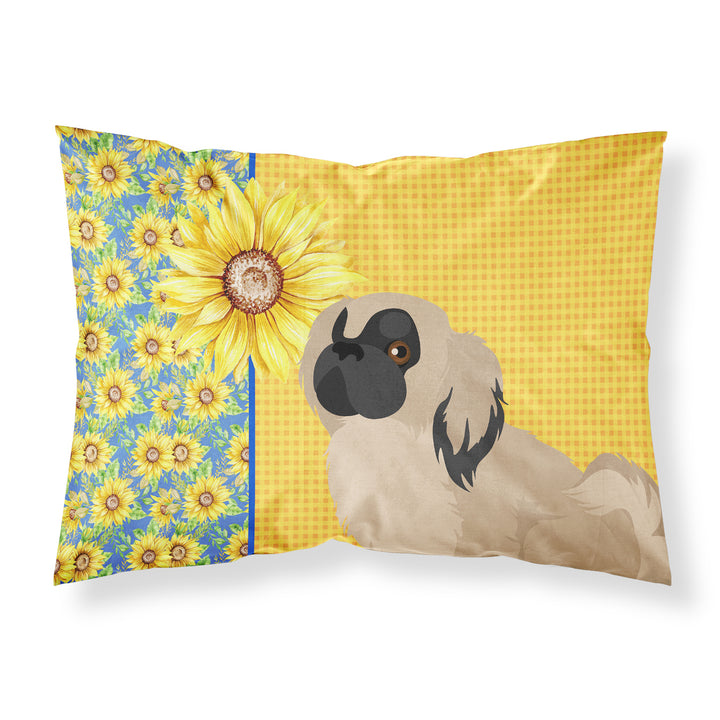 Summer Sunflowers Cream Pekingese Fabric Standard Pillowcase Image 1