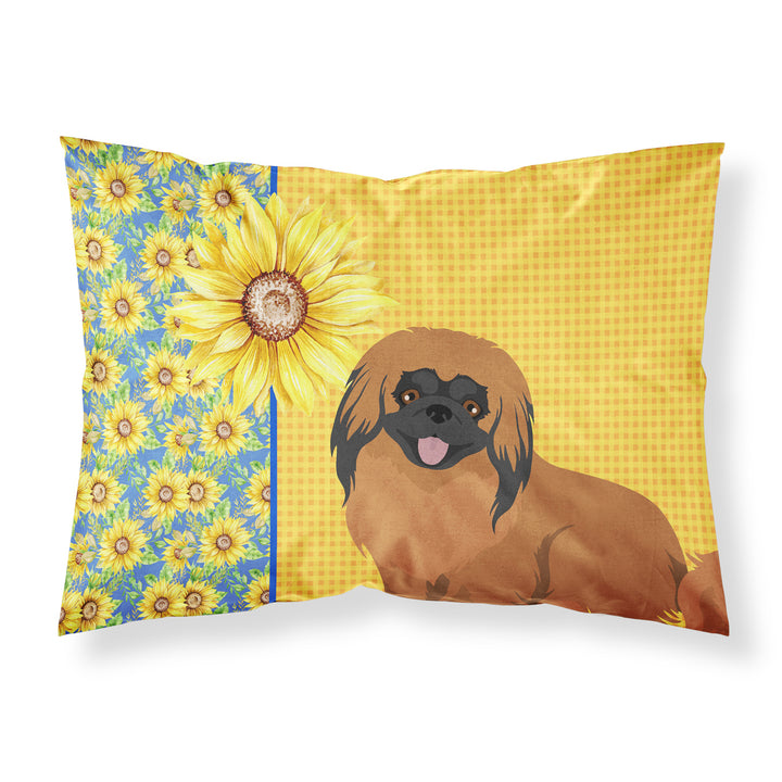 Summer Sunflowers Red Pekingese Fabric Standard Pillowcase Image 1