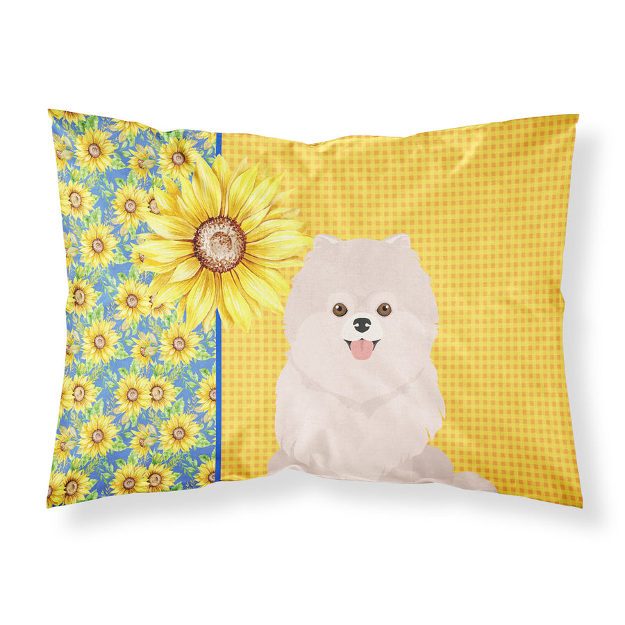 Summer Sunflowers White Pomeranian Fabric Standard Pillowcase Image 1