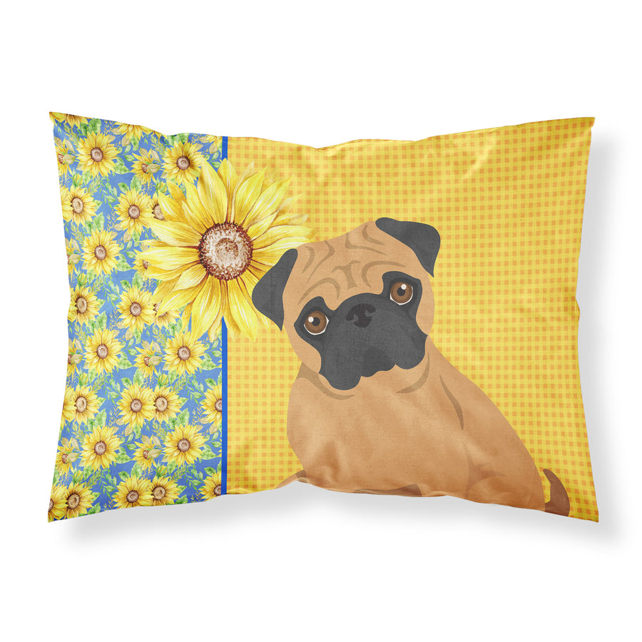 Summer Sunflowers Apricot Pug Fabric Standard Pillowcase Image 1