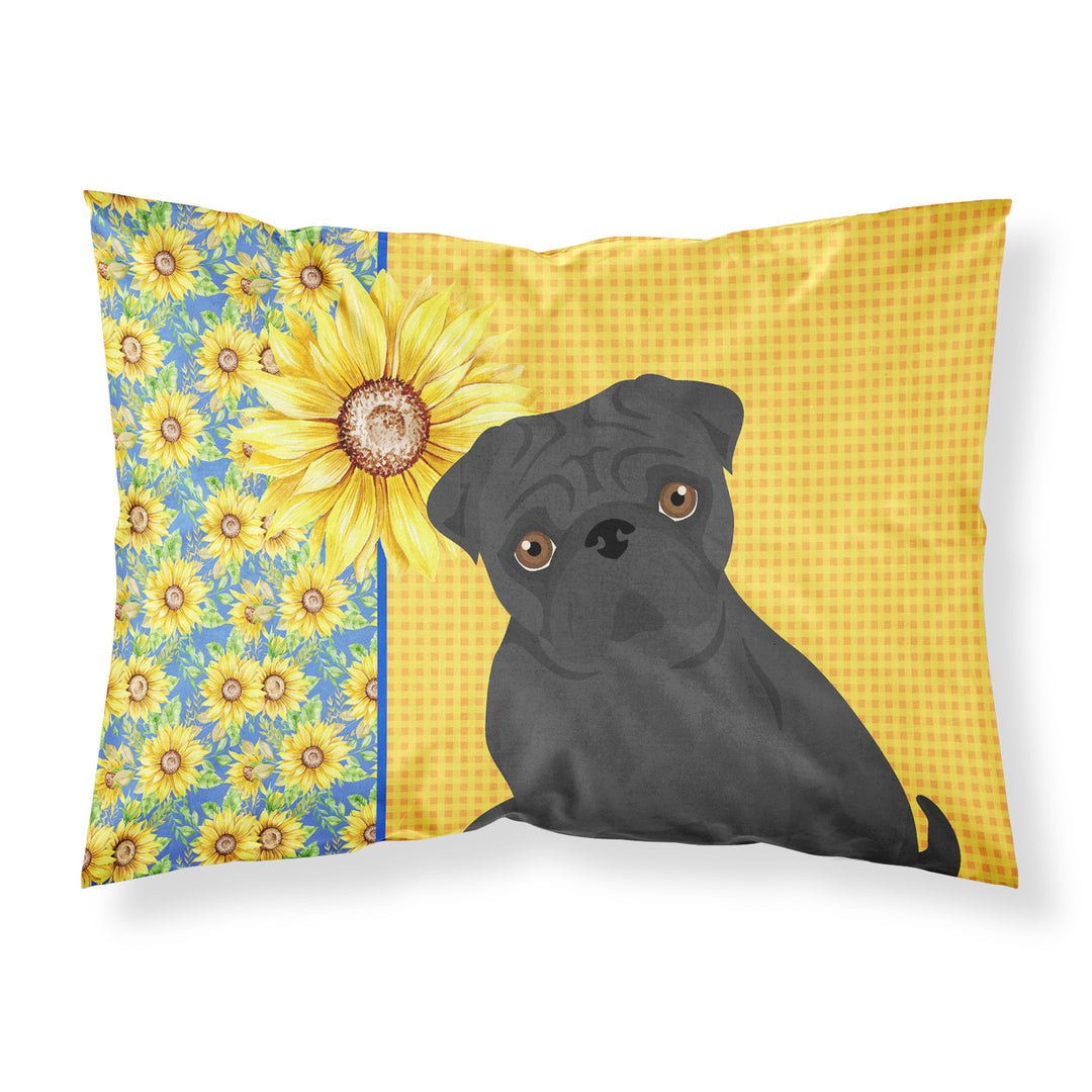 Summer Sunflowers Black Pug Fabric Standard Pillowcase Image 1