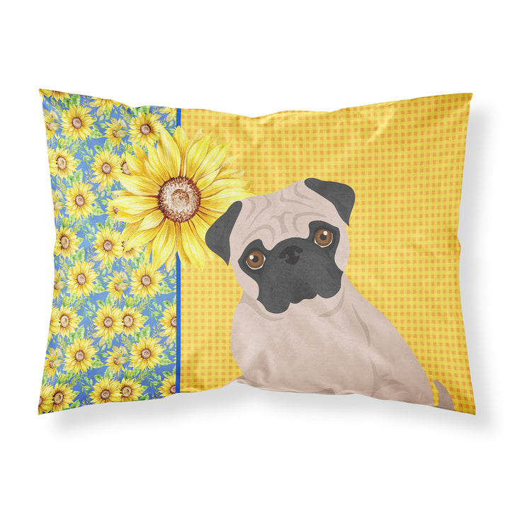 Summer Sunflowers Fawn Pug Fabric Standard Pillowcase Image 1