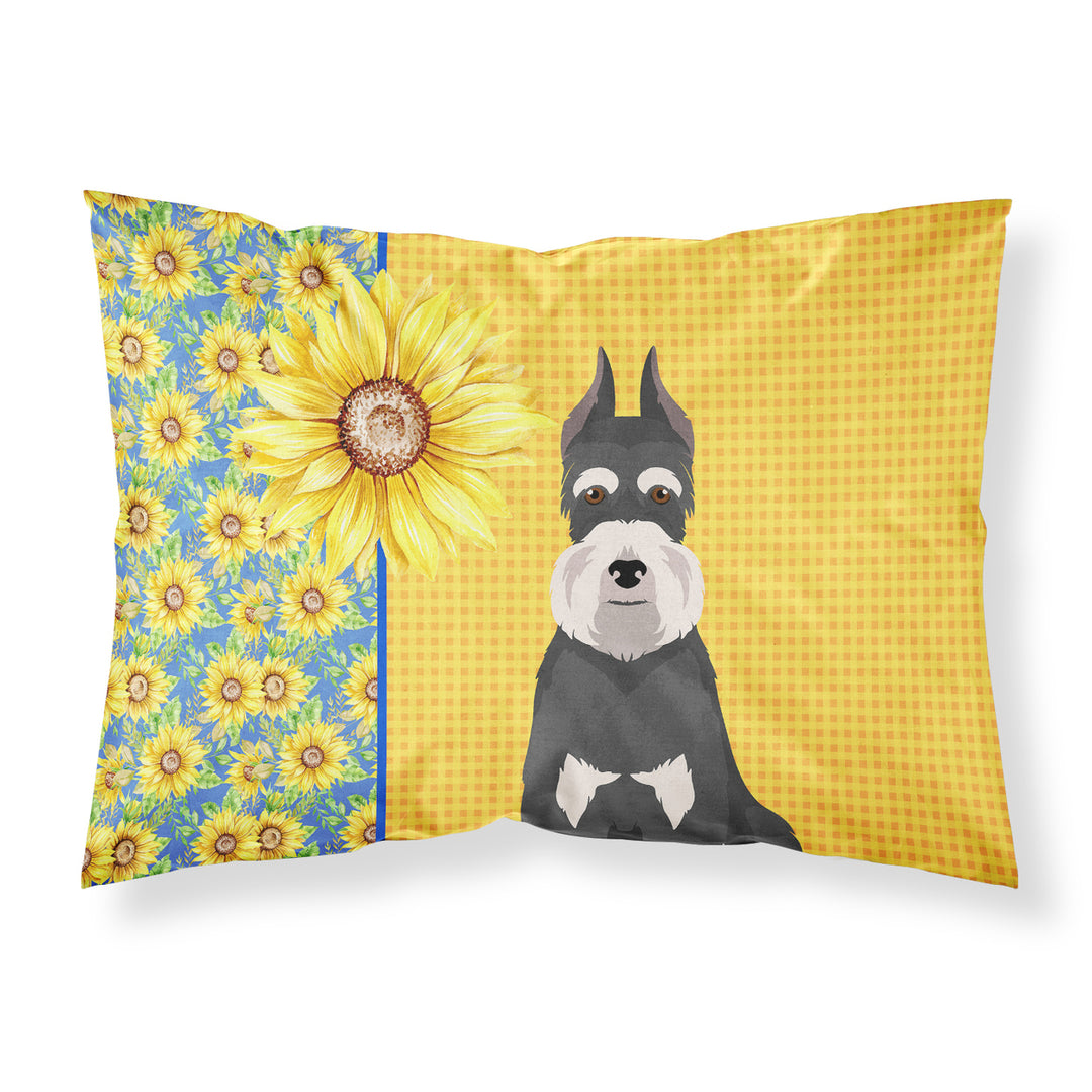 Summer Sunflowers Black and Silver Schnauzer Fabric Standard Pillowcase Image 1