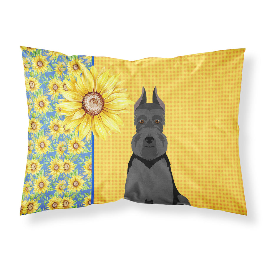 Summer Sunflowers Black Schnauzer Fabric Standard Pillowcase Image 1