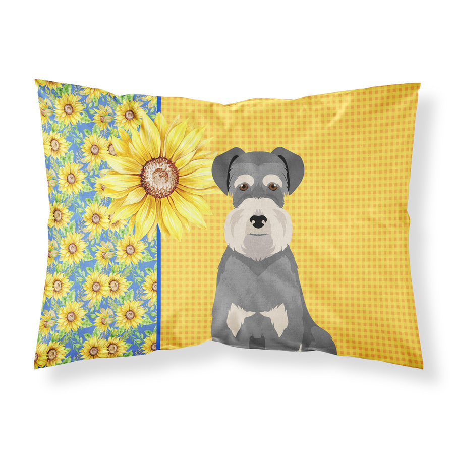 Summer Sunflowers Salt Pepper Natural Ears Schnauzer Fabric Standard Pillowcase Image 1