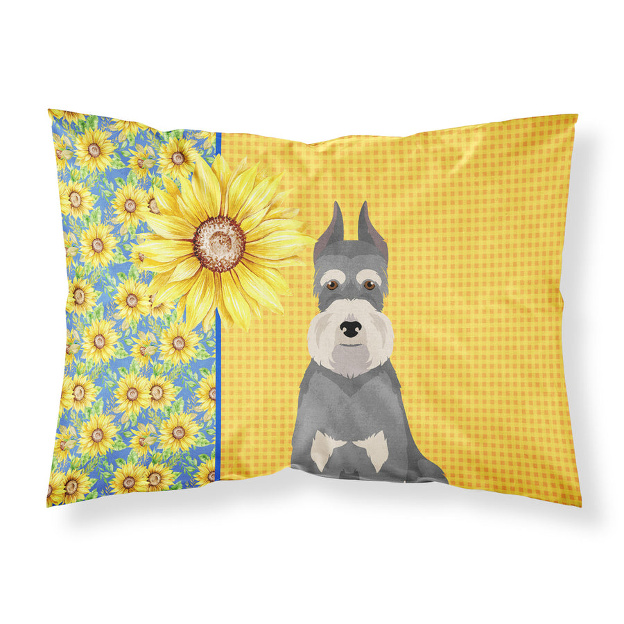 Summer Sunflowers Salt Pepper Schnauzer Fabric Standard Pillowcase Image 1