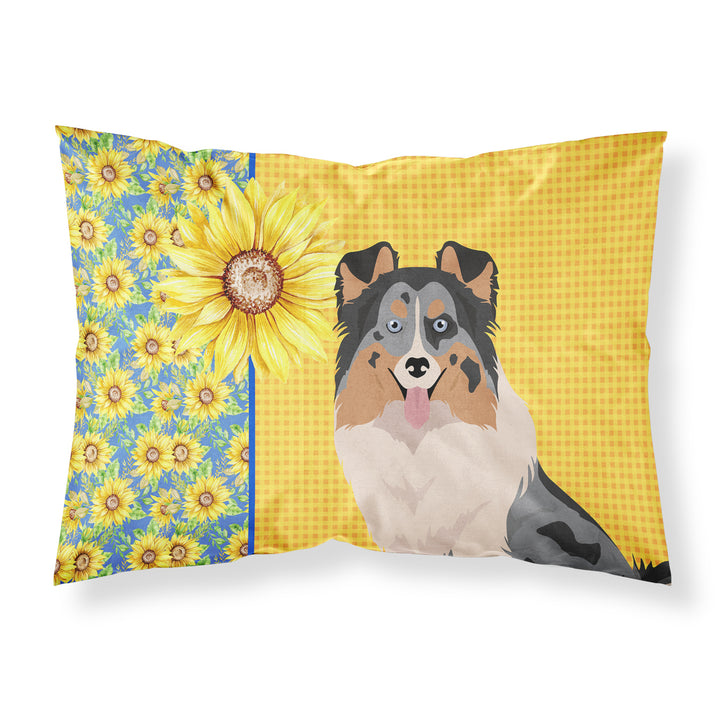 Summer Sunflowers Blue Merle Sheltie Fabric Standard Pillowcase Image 1