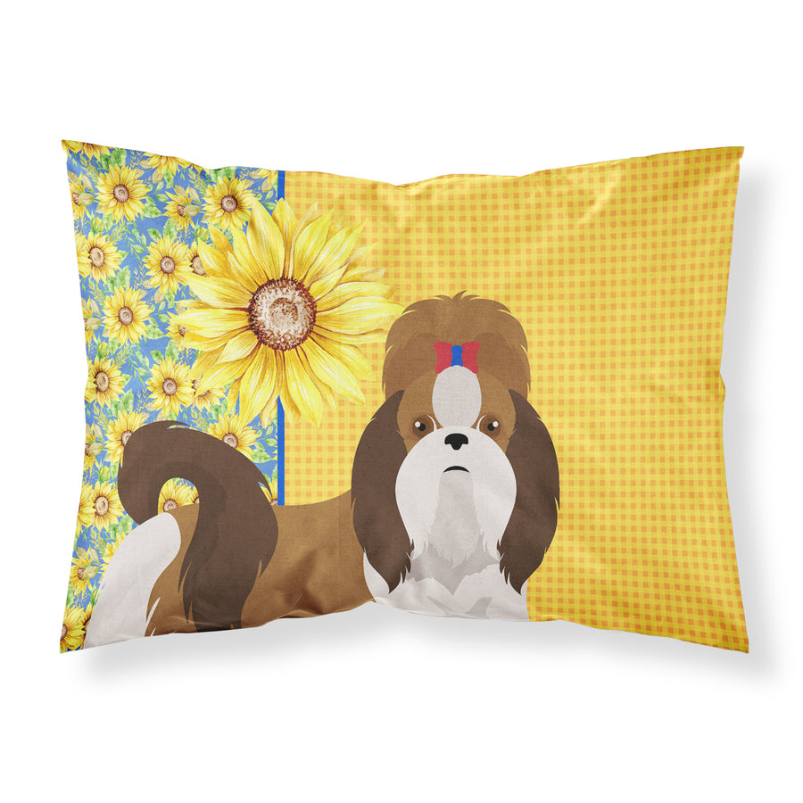 Summer Sunflowers Red and White Shih Tzu Fabric Standard Pillowcase Image 1