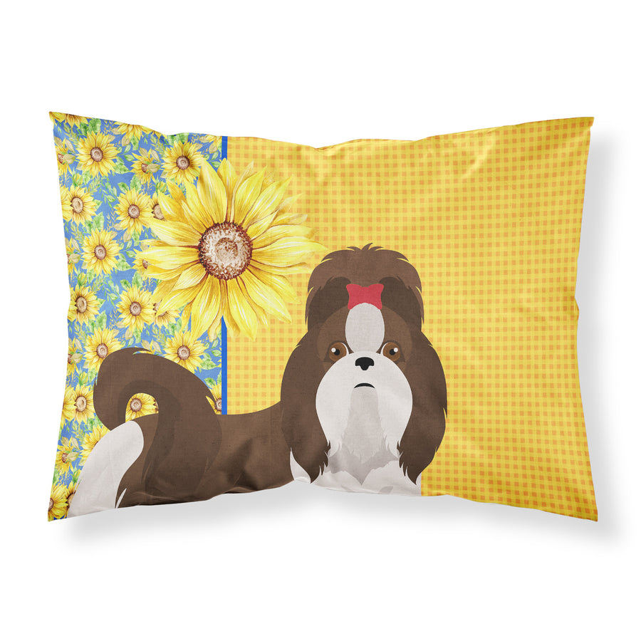 Summer Sunflowers Liver and White Shih Tzu Fabric Standard Pillowcase Image 1