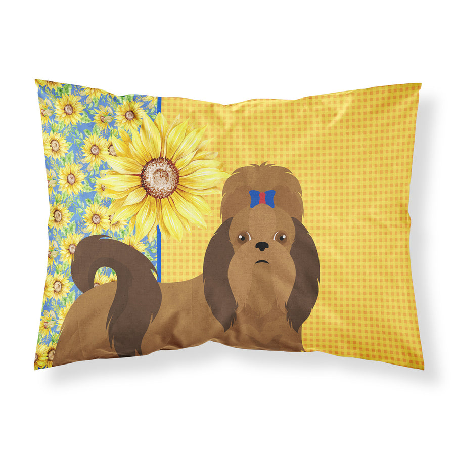 Summer Sunflowers Red Shih Tzu Fabric Standard Pillowcase Image 1