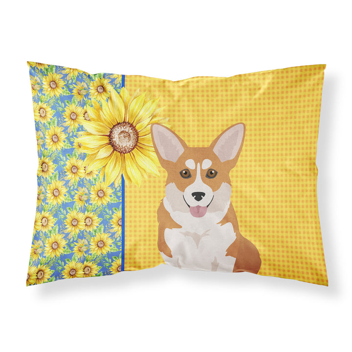 Summer Sunflowers Red Pembroke Corgi Fabric Standard Pillowcase Image 1