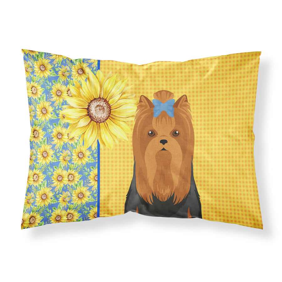 Summer Sunflowers Black and Tan Full Coat Yorkshire Terrier Fabric Standard Pillowcase Image 1