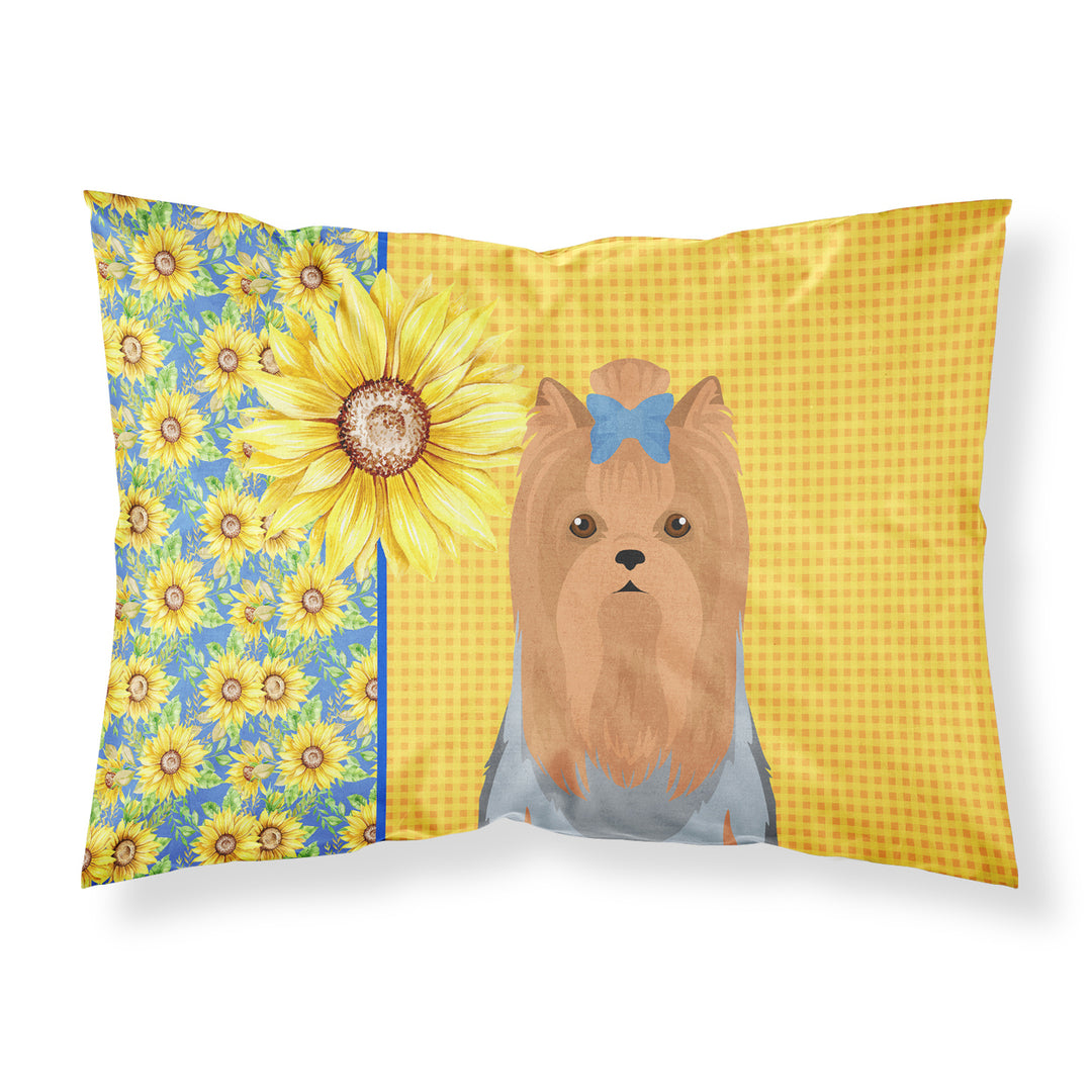 Summer Sunflowers Blue and Tan Full Coat Yorkshire Terrier Fabric Standard Pillowcase Image 1