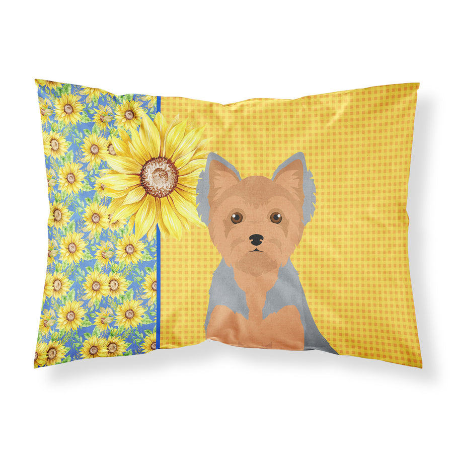 Summer Sunflowers Blue and Tan Puppy Cut Yorkshire Terrier Fabric Standard Pillowcase Image 1